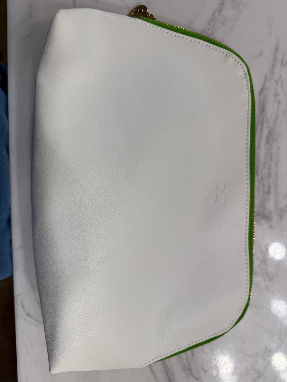 Arbonne White Cosmetic Pouch with Green Zipper